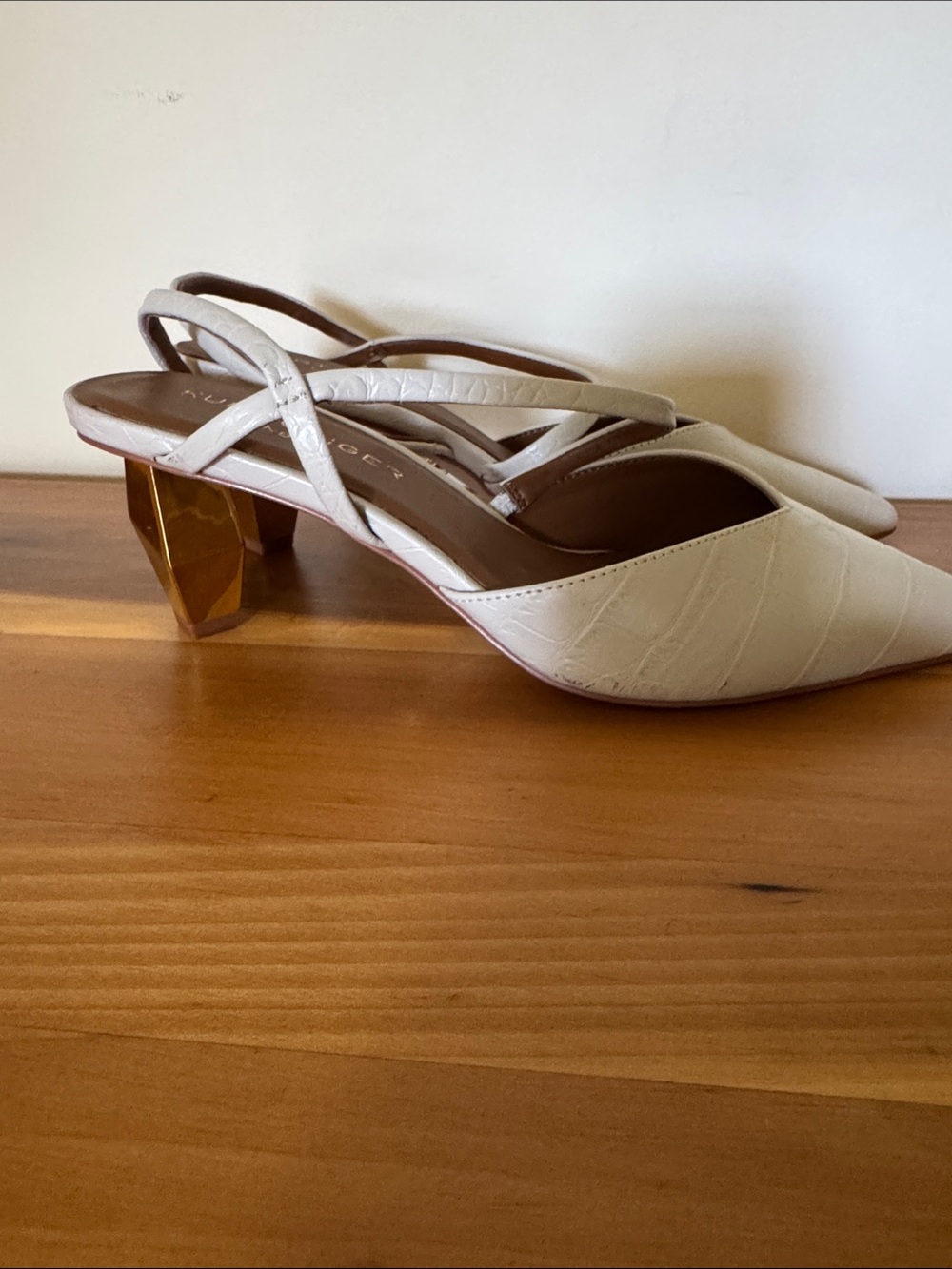 Kurt Geiger Golden Heels Leather Slingback Size US 9 EU 40 White With PaddedSole